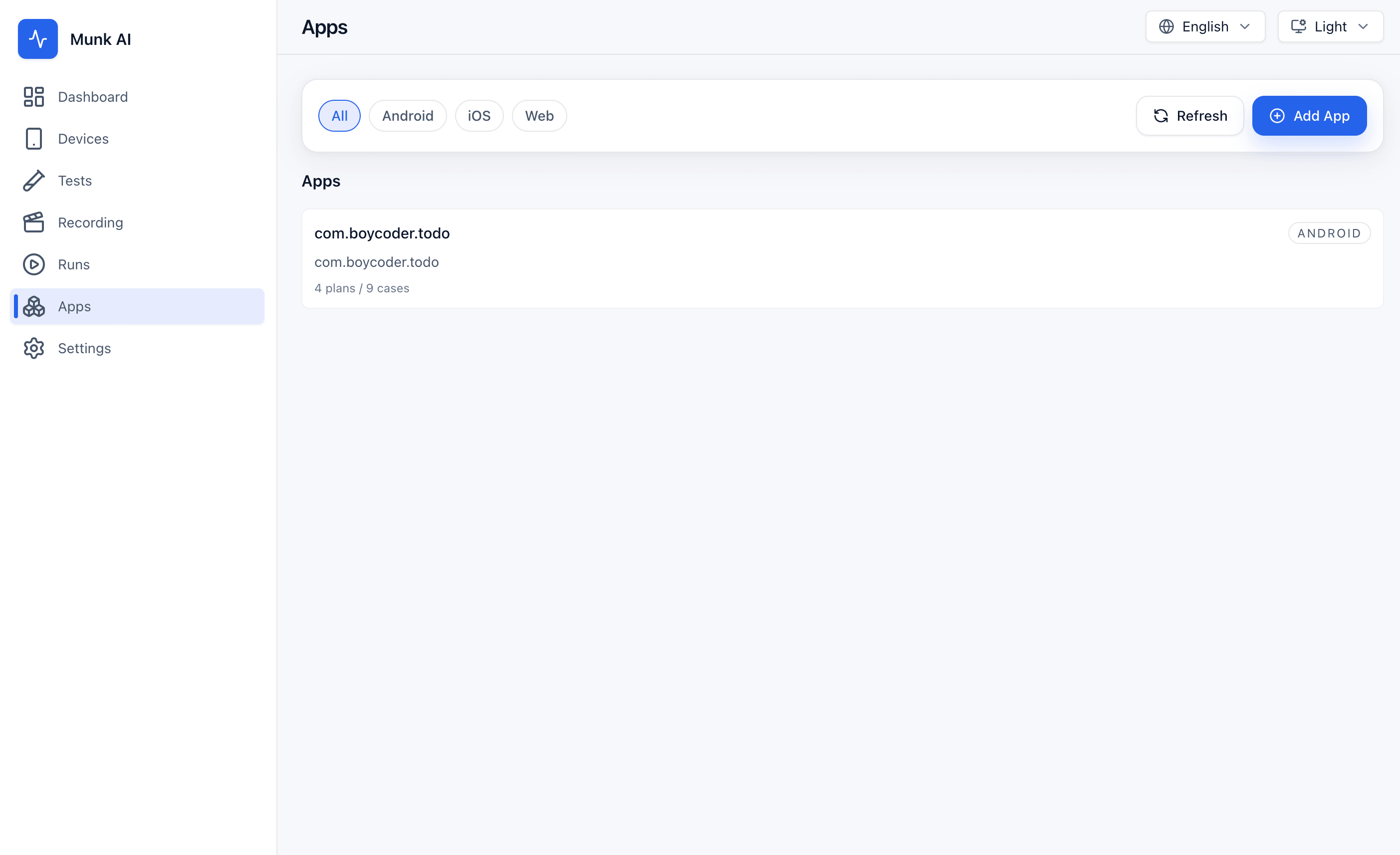 Apps page screenshot