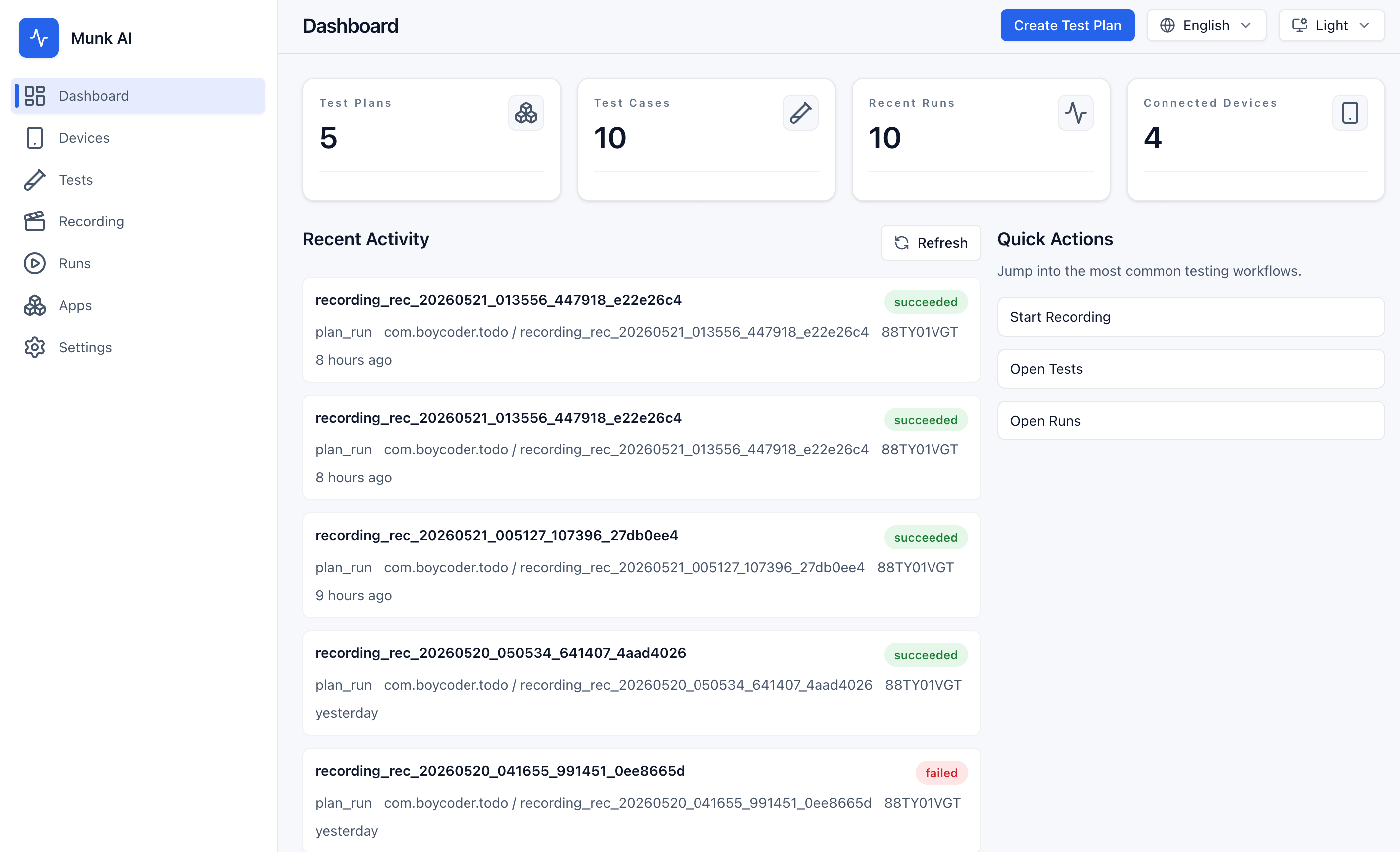 Dashboard page screenshot