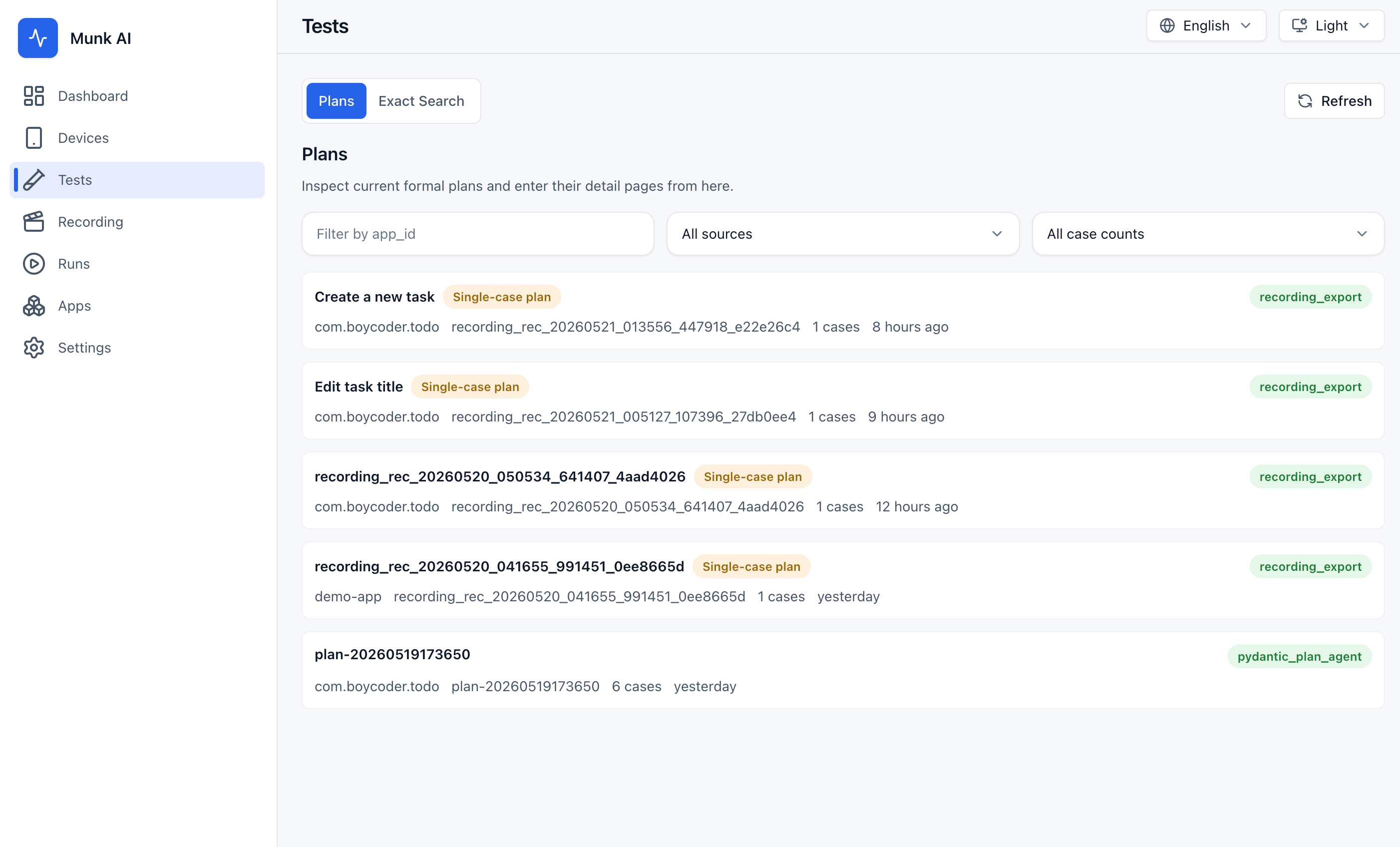 Tests page screenshot