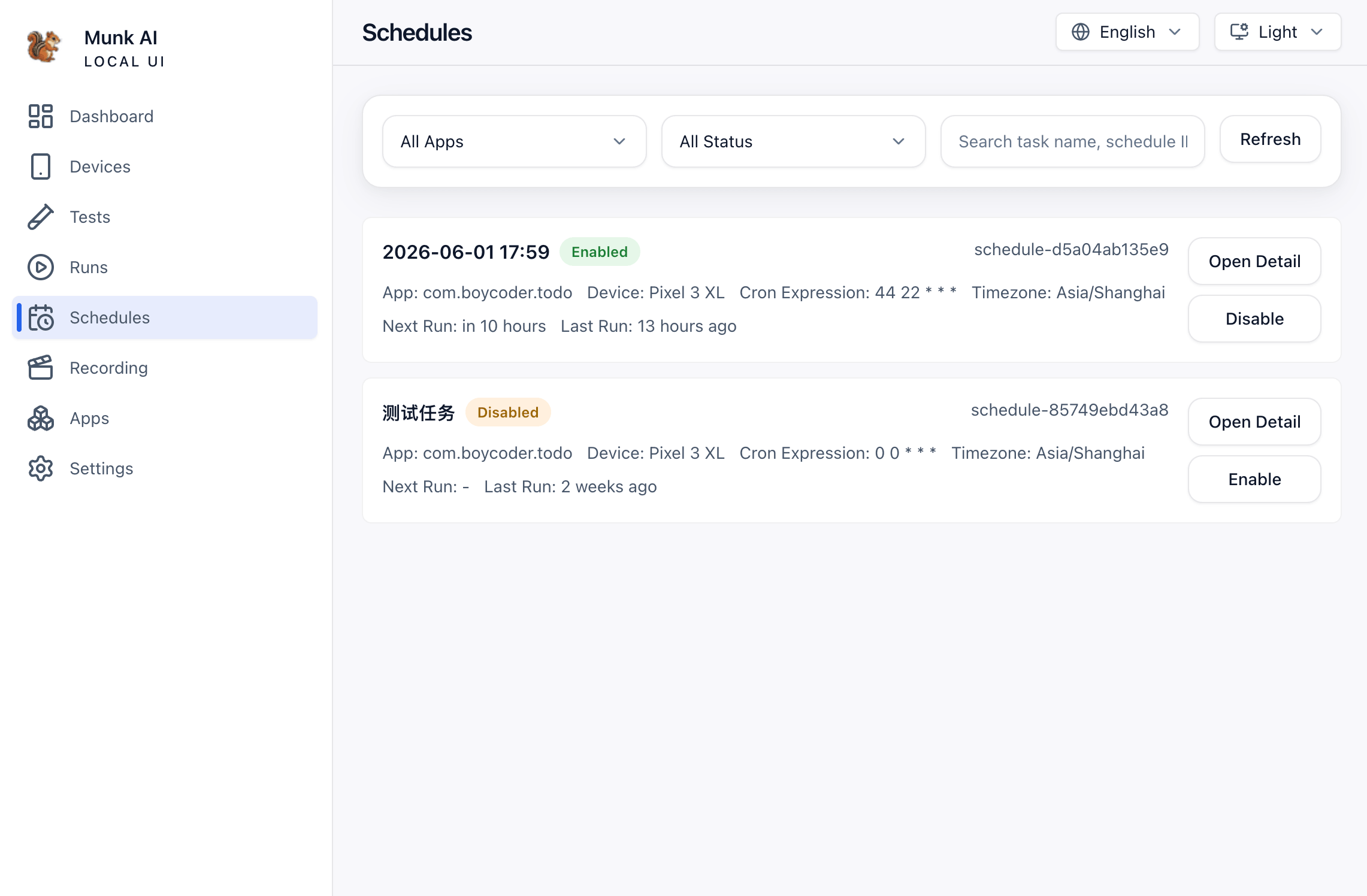Scheduled task list